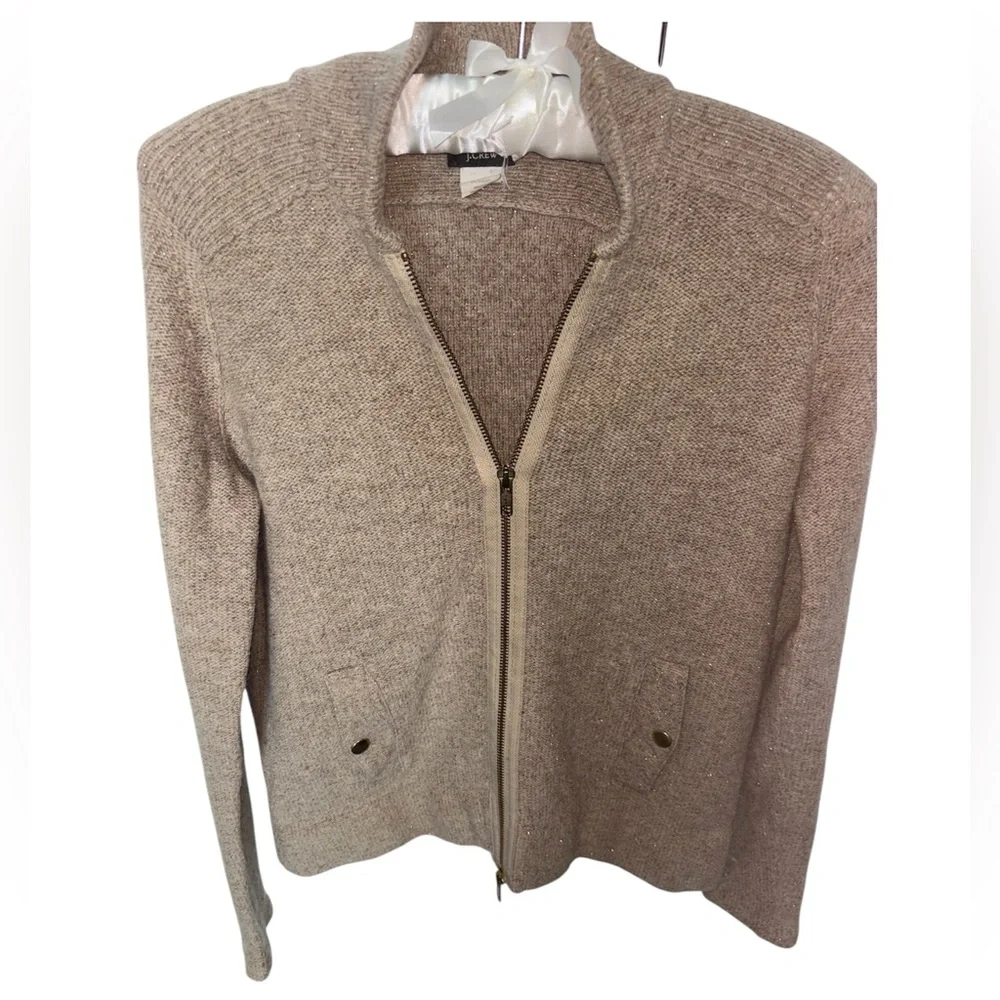 J. Crew Merino Wool Brown Metallic Zip Front Cardigan‎ Sweater Small Women’s